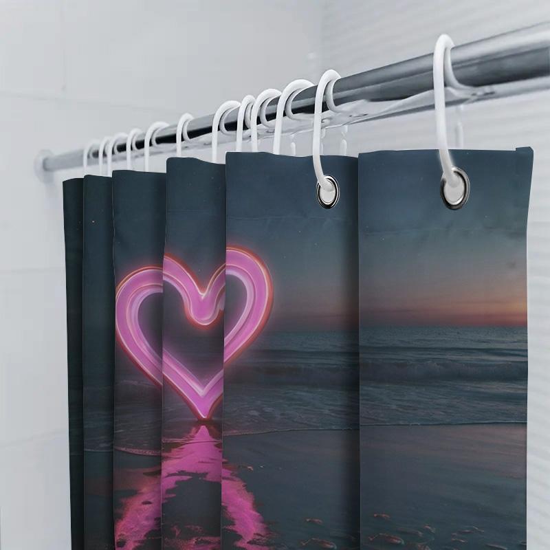 3D Neon Heart Beach Shower Curtain | Romantic and Modern Bathroom Decor