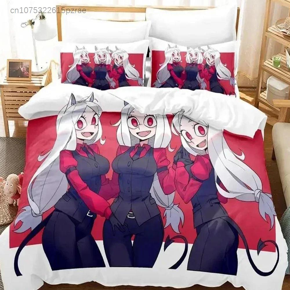 Anime Game Helltaker Bedding Set Printed Bed Set With Pillowcase Bed Duvet Cover Soft Queen King Size Bedclothes Home Boys Adult