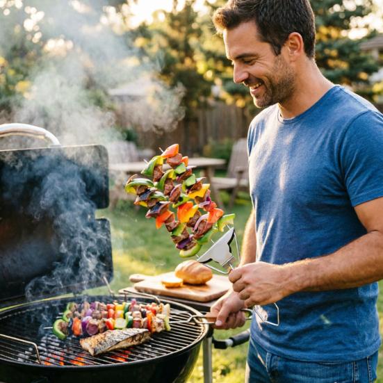 3-Prong BBQ Skewers Set Stainless Steel Grill Skewers with Push Slider Bar Dishwasher Safe Three-Prong Kabob Sticks for Meat Veggies Shrimp
