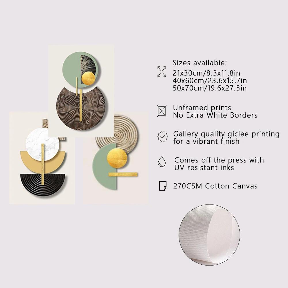 Frameless Golden Green Abstract Circle Geometric Art Canvas Painting Poster and Print Mural Wall Picture Modern Home Decor