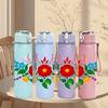 1PC Vibrant Folk Floral Art 750ml Color Plastic Sports Water Bottle Leakproof Flip Straw Lid Suitable for Sports Office Home Use