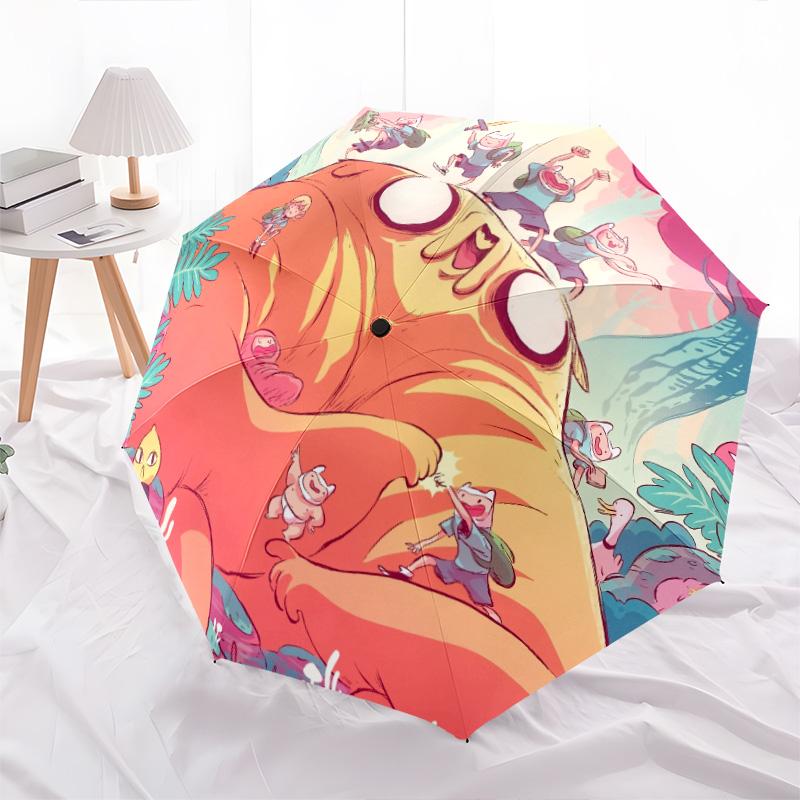 Adventure Time Pattern, Automatic Folding Umbrella, Portable and Foldable Design, 8 Ribs, a Christmas or Birthday Gift.