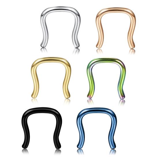 6Pcs 1/1.2/1.6mm 316L Surgical Steel U-Shaped Nose Septum Hanger Retainer Ring