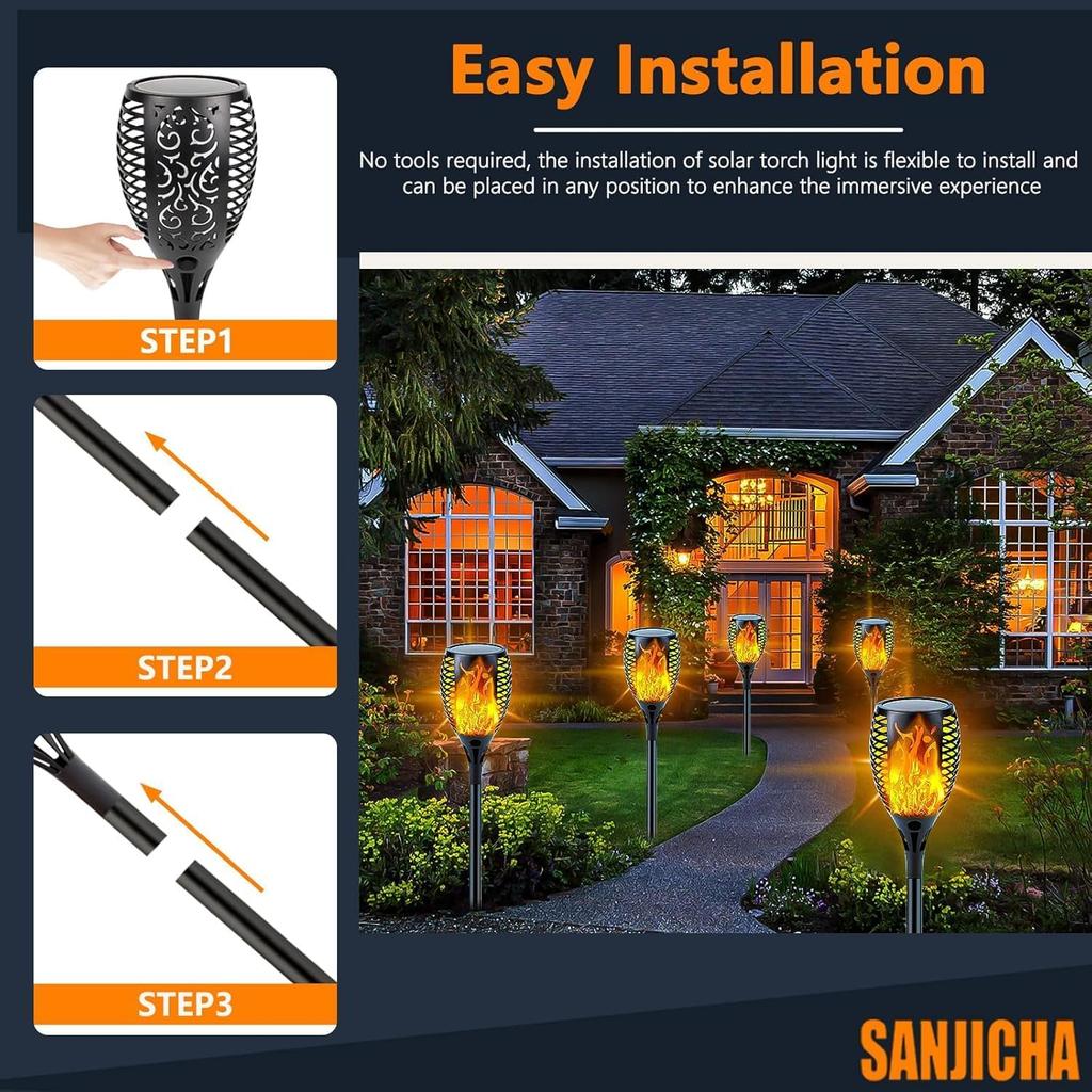 4-Pack Solar Lights Outdoor Torch Lights Waterproof Flickering Flame Lamp Dusk to Dawn Auto On/Off Decorations for Patio Garden Landscape Pathway