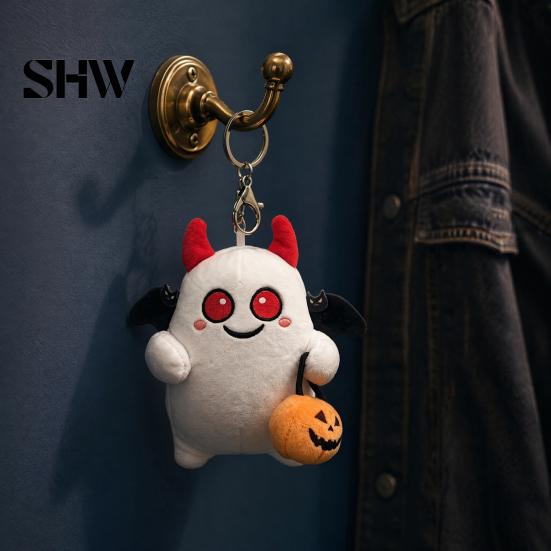 Soft Skin Friendly Plush Toy Halloween Ghost Keychain, Cute Spooky Stuffed Pendant for Backpack Small Plushie with Metal Keychain Keys, Mini Doll Bag