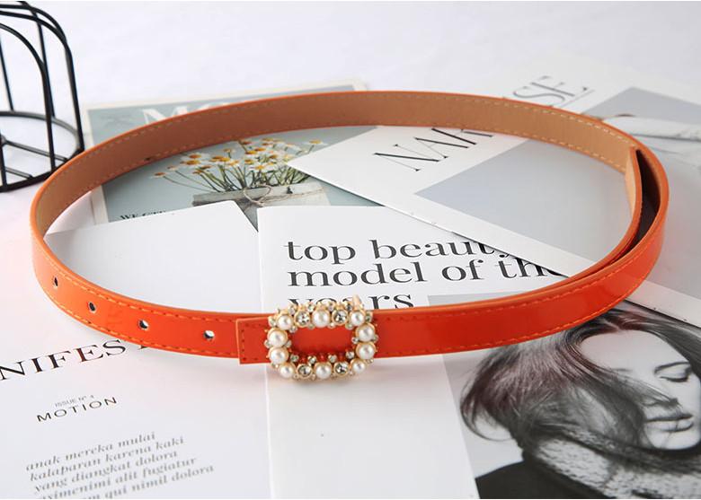 Chic Pearl Rhinestone Decor Women s Waist Belt Fashionable Elastic Belt For Dress Pants оранжевый