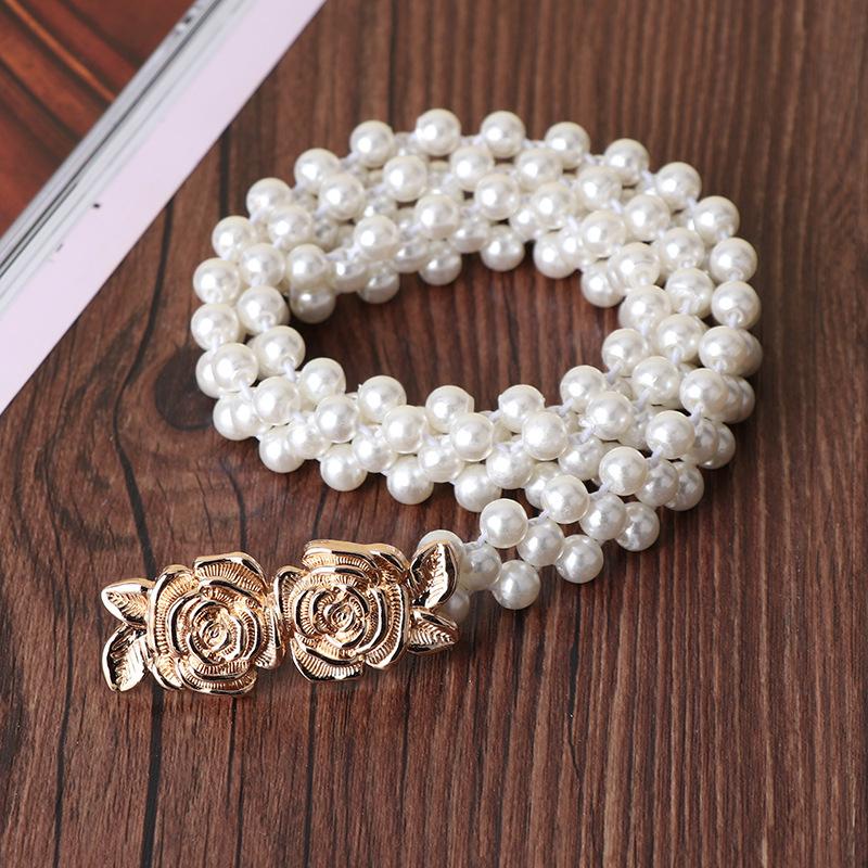 Elegant Event Pearl Rhinestone Elastic Waist Chain Belt for Dresses