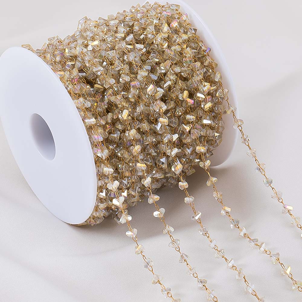 0.5M 1M 2M Irregular Clear Heart Chain Stainless Steel Glass Grave Stone Bead Chain Necklaces Bracelets Chain DIY Jewelry Making