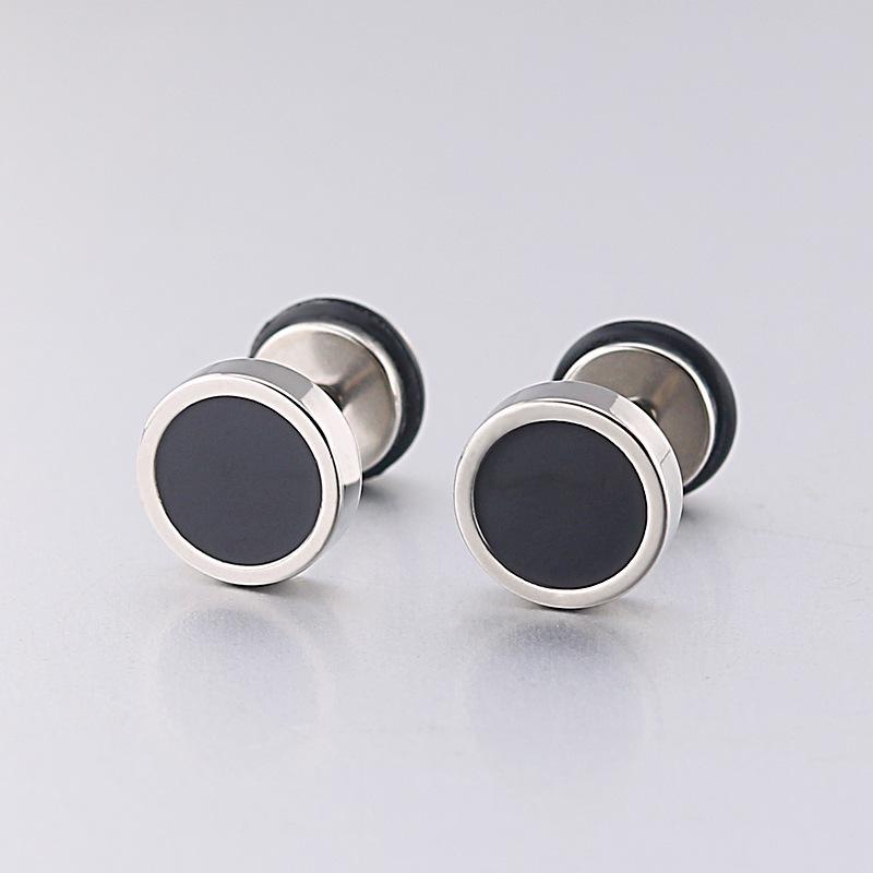 Korean Style Black Enamel Titanium Steel Stud Earrings