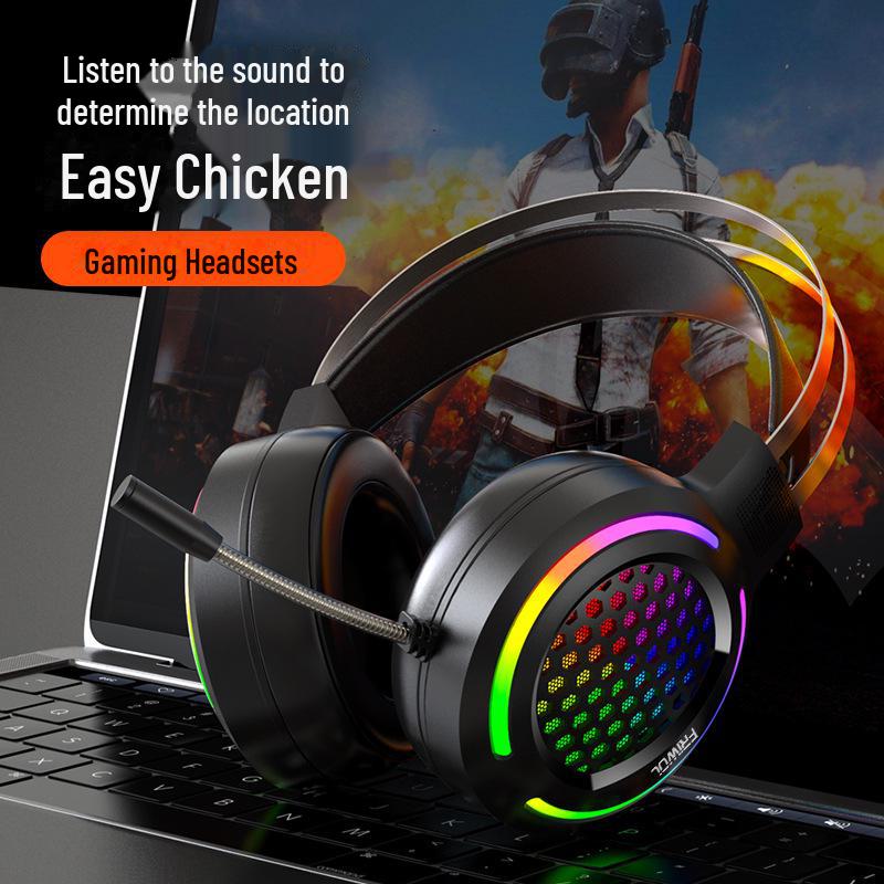 RGB-Gaming-Headset mit 7.1-Surround-Sound und Bass – kabelgebundenes USB für PC