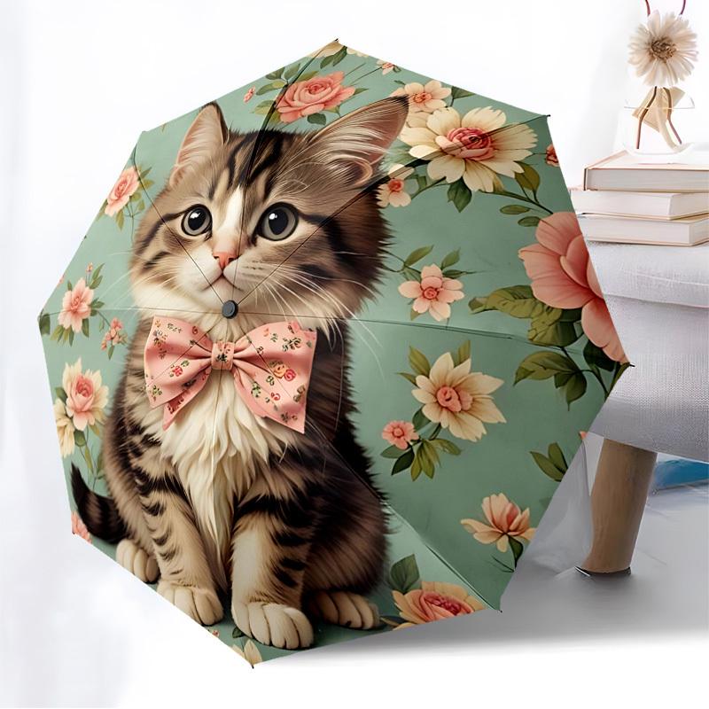1pc Cat Floral Pattern Automatic Open/Close Umbrella, Formal Events - Ideal Gift for Family or Friends, Outdoor Accessory Yy251211265