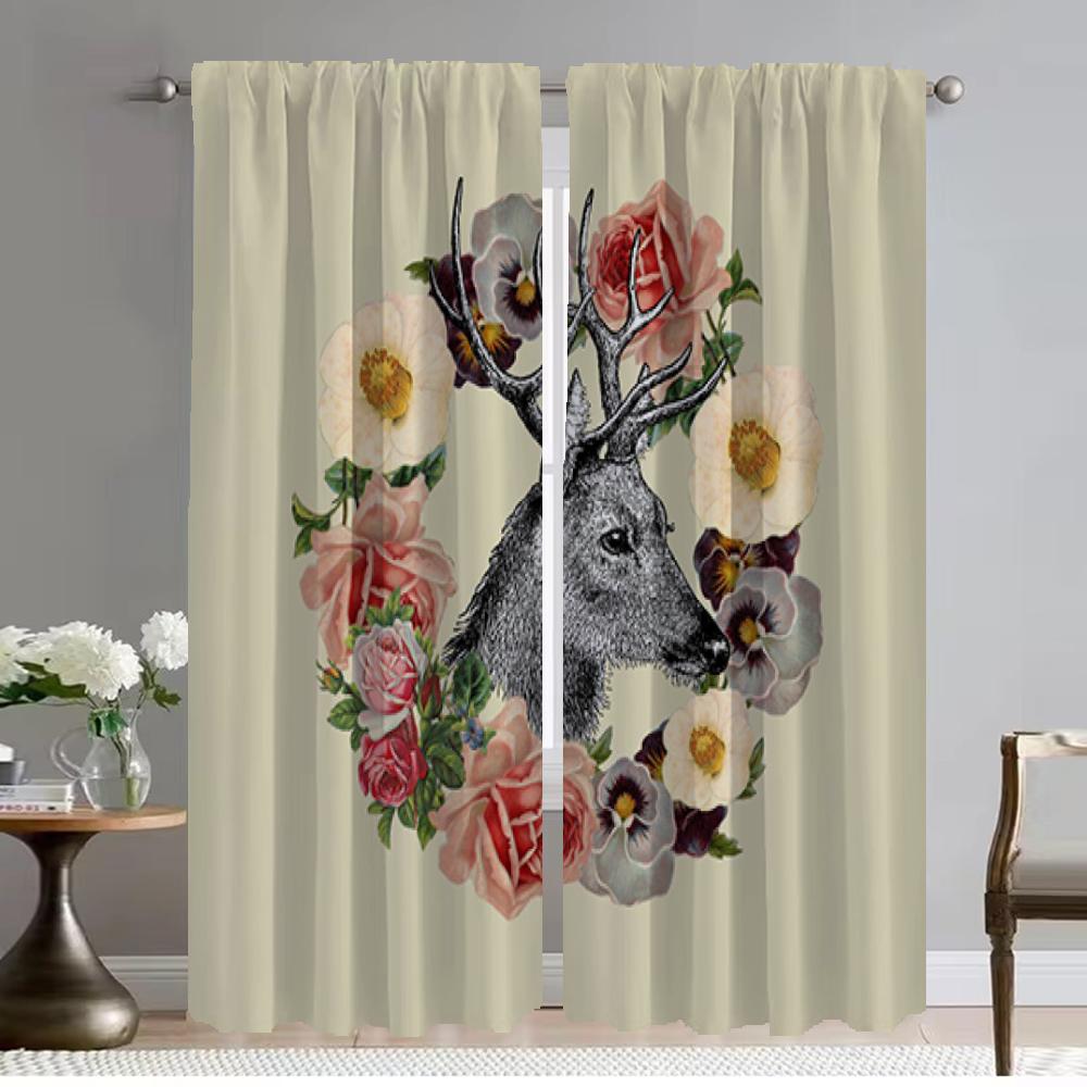 

Элегантные шторы для комнаты с изображением животных, кроликов, оленей и цветов, 2 предмета, шторы для гостиной, противомоскитные шторы для перегородки камеры W50xH70cmx2pcs-CL