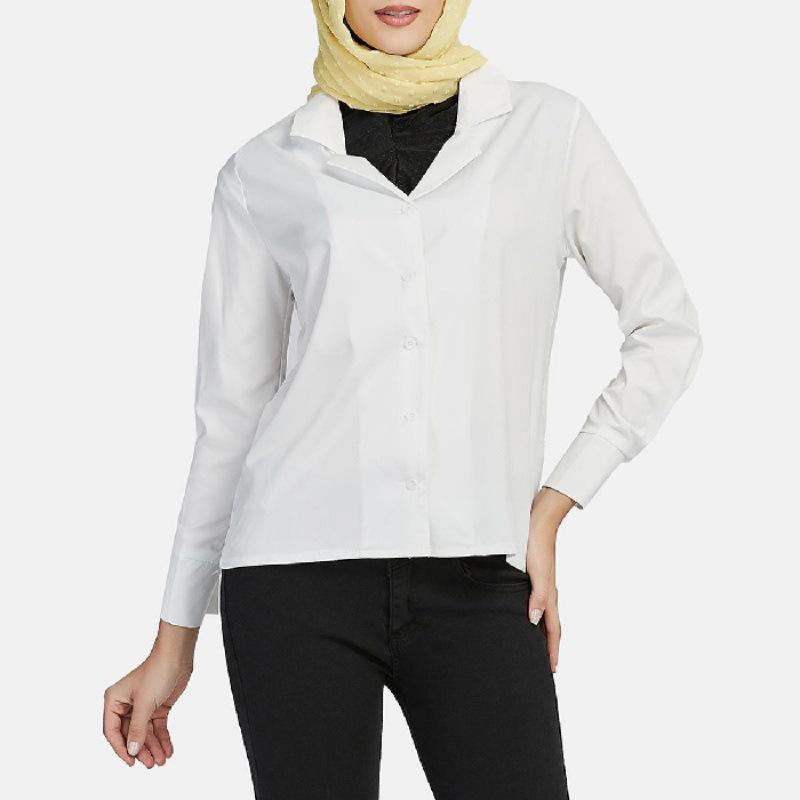 

Women s Korean Style Long-Sleeve Chiffon Shirt - White/Black Business Trend S белый