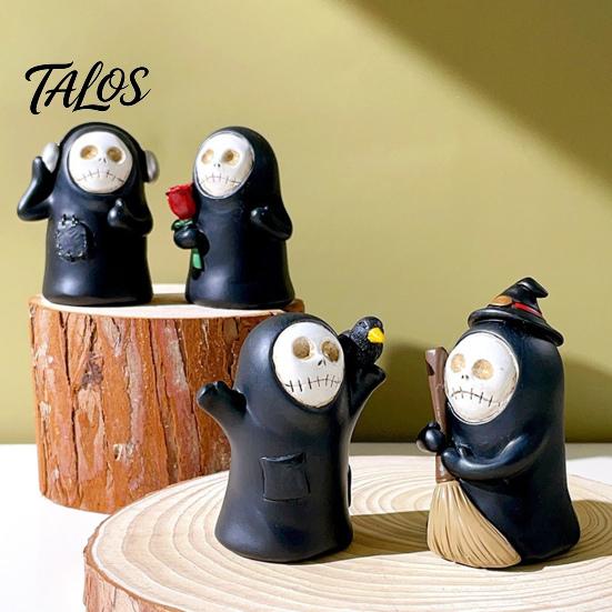 Gothic Style Birthday Gifts Halloween Ghost Figurine, Spooky Black Robe Statue, Cute Home Decor for Living Room Skull Resin Ornament Tabletop