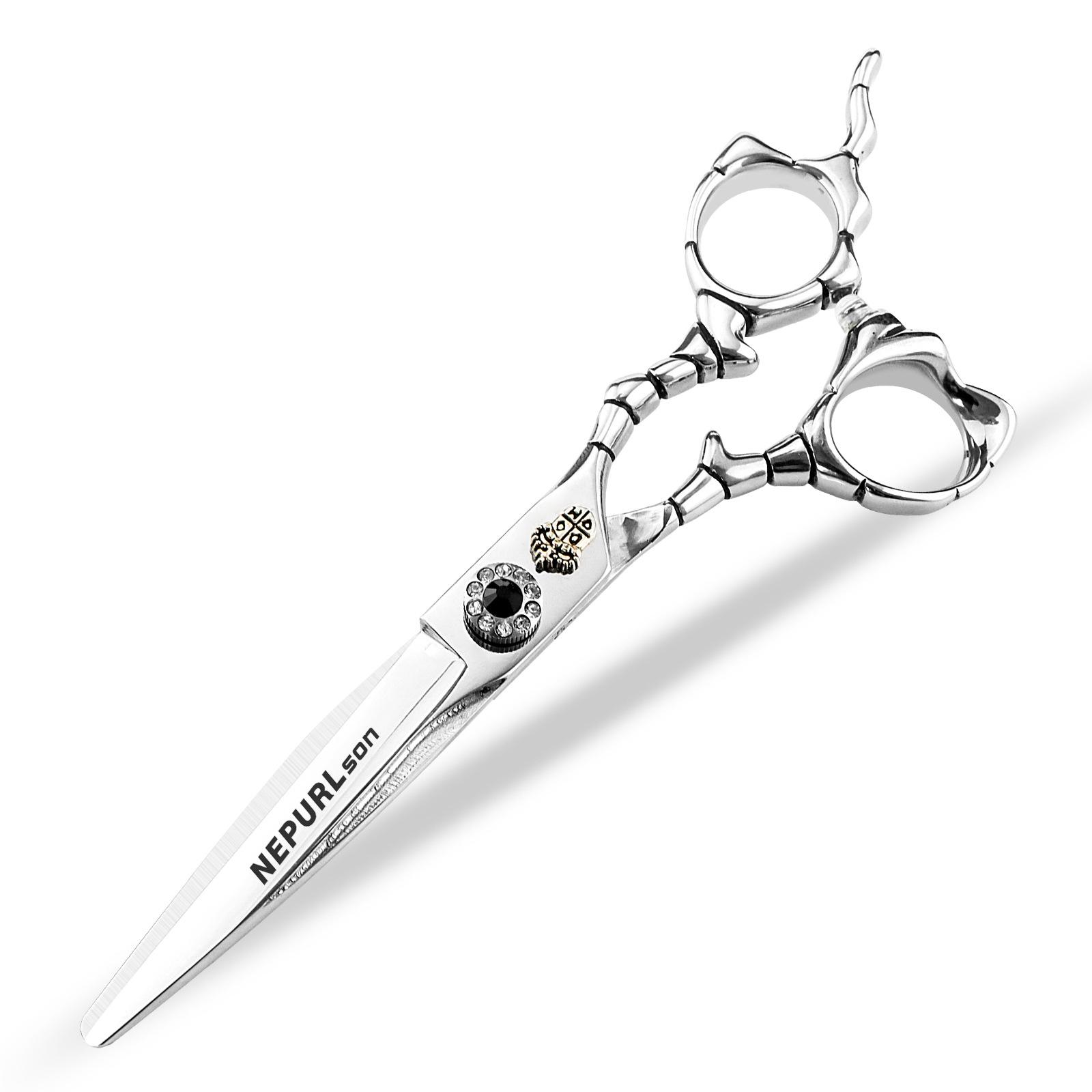 6.0 Inch Nepson, Silver, Hair Scissors, Haircut, Flat Scissors, Bangs, Tooth Scissors, Thin Scissors straight tip & stainless steel & fine polished