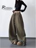 Women's Stylish Black Velvet Wide-Leg Sports Pants - New 2025 Winter Fashion, High Street Casual Style
