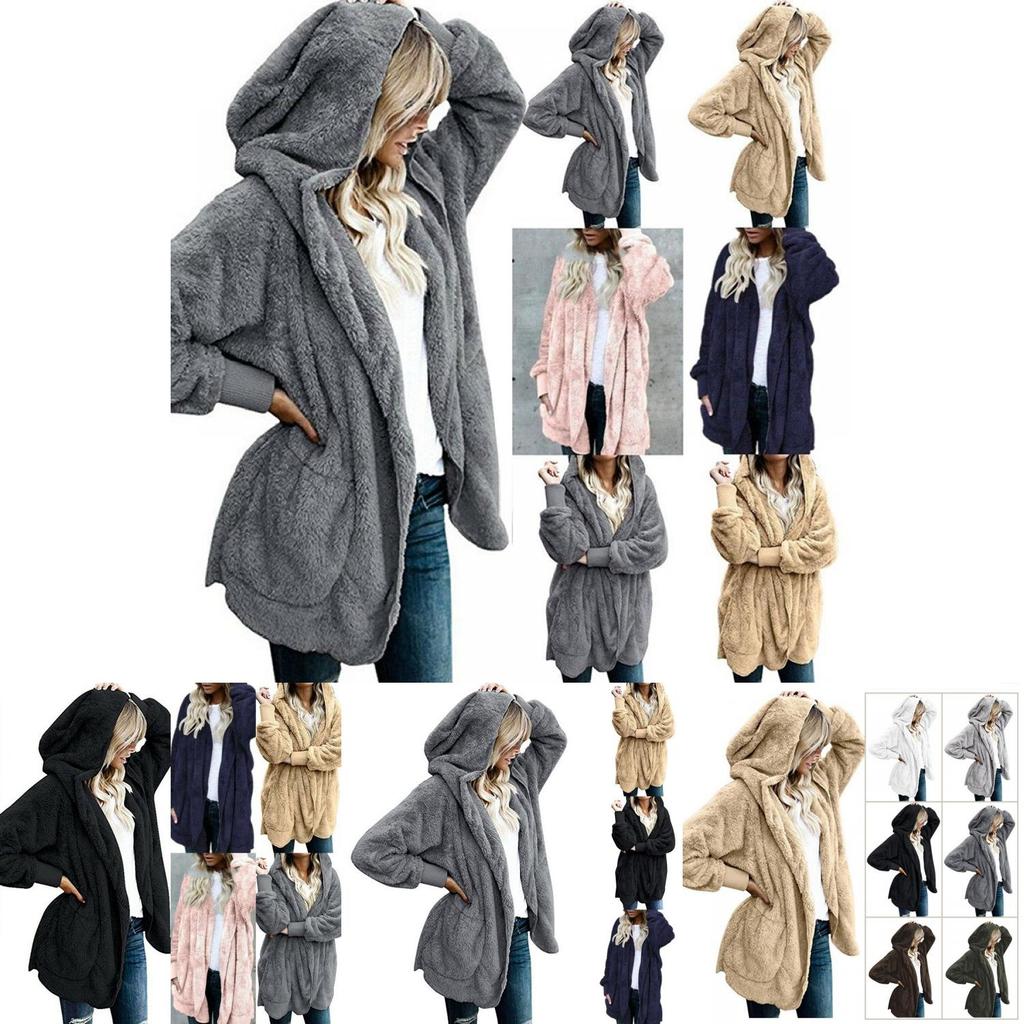 Cozy Women Winter Fluffy Coat Fleece Fur Jacket Teddy Bear Hoodies Soft Material