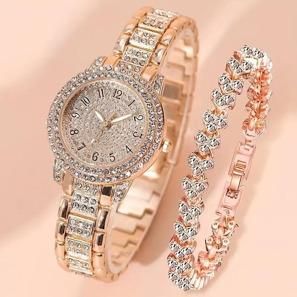 Ladies Watch Set, Steel Belt Full of Diamonds, High-end Quartz Watch Temperament, Business Leisure Watch Wholesale