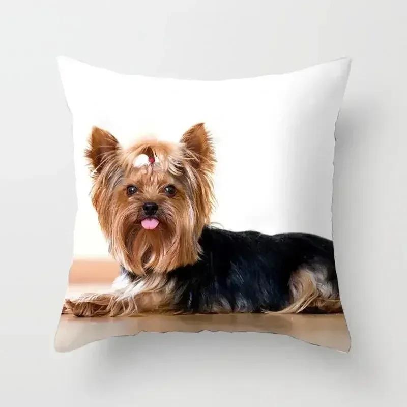 Cute Yorkshire Terrier Dog with Glasses Cushion Cover Peach Skin 2D Print Yorkie Throw Pillow Case Sofa Living Room Decor Gift