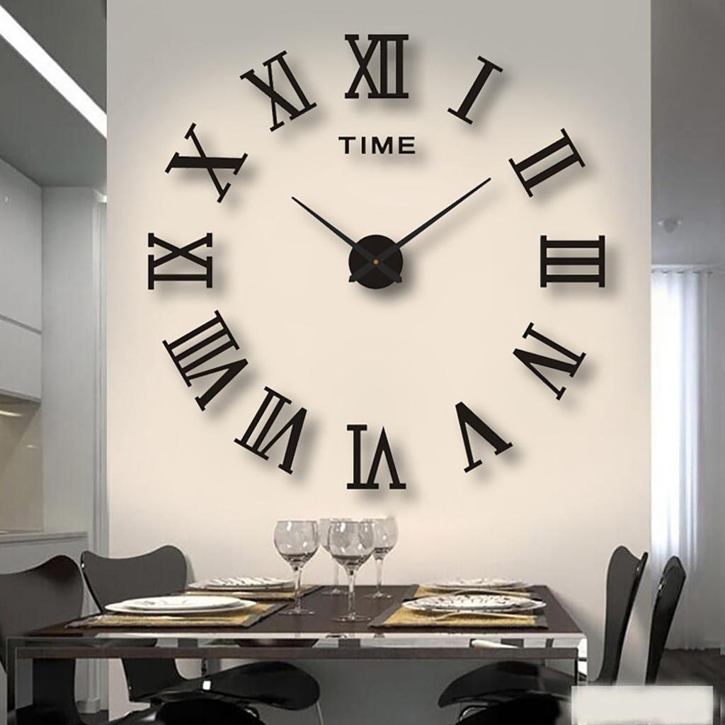 3D Acrylic Digital Wall Clock Roman Numerals Design Mirror Wall Clock Fashion Large Round Wall Clock DIY Self Adhesive Clocks