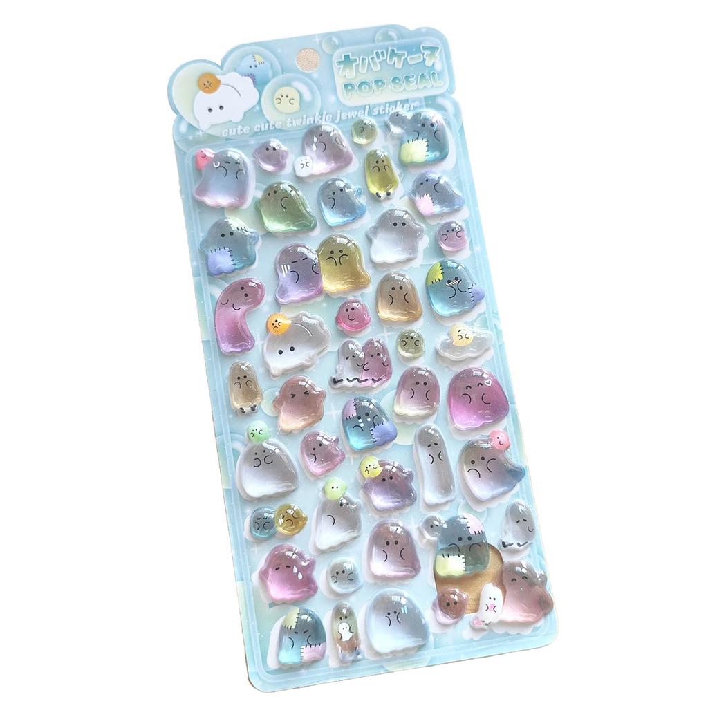 New Hotcute 3D Ghost Family Relief Crystal Stickers - Kids Educational Reward Decals For Phone Album Handicraft & Diy Decor
