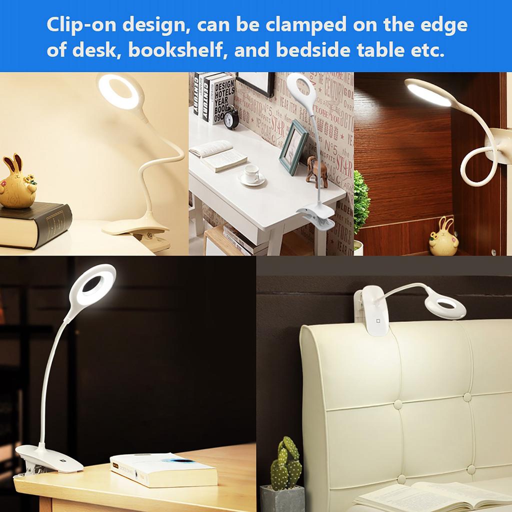 Rechargeable Clip on Clamp LED Lights Desk Table Lamp Eye Care for Reading Study Lighting