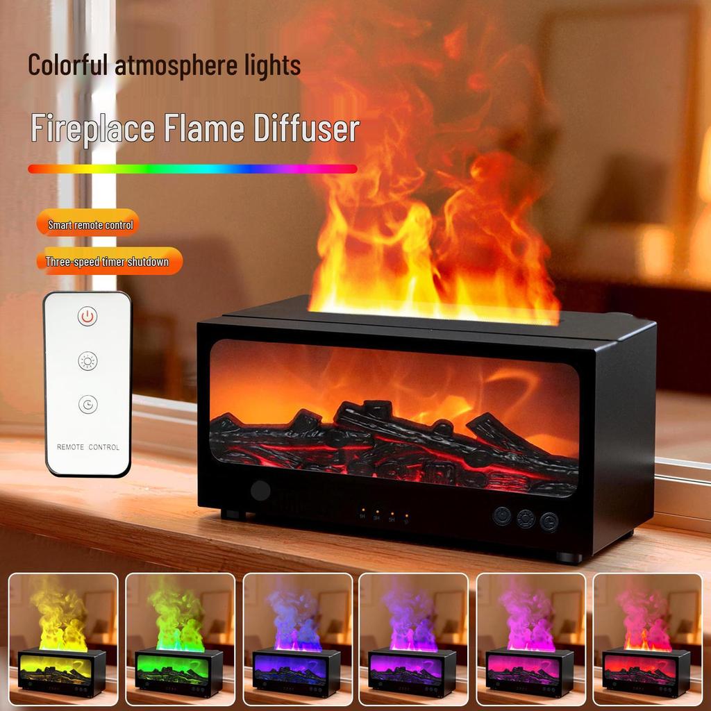 3D Fireplace Aroma Diffuser with Remote Control: Dynamic Flame Humidifier & Seven-Color Ambient Light for Home/Desktop