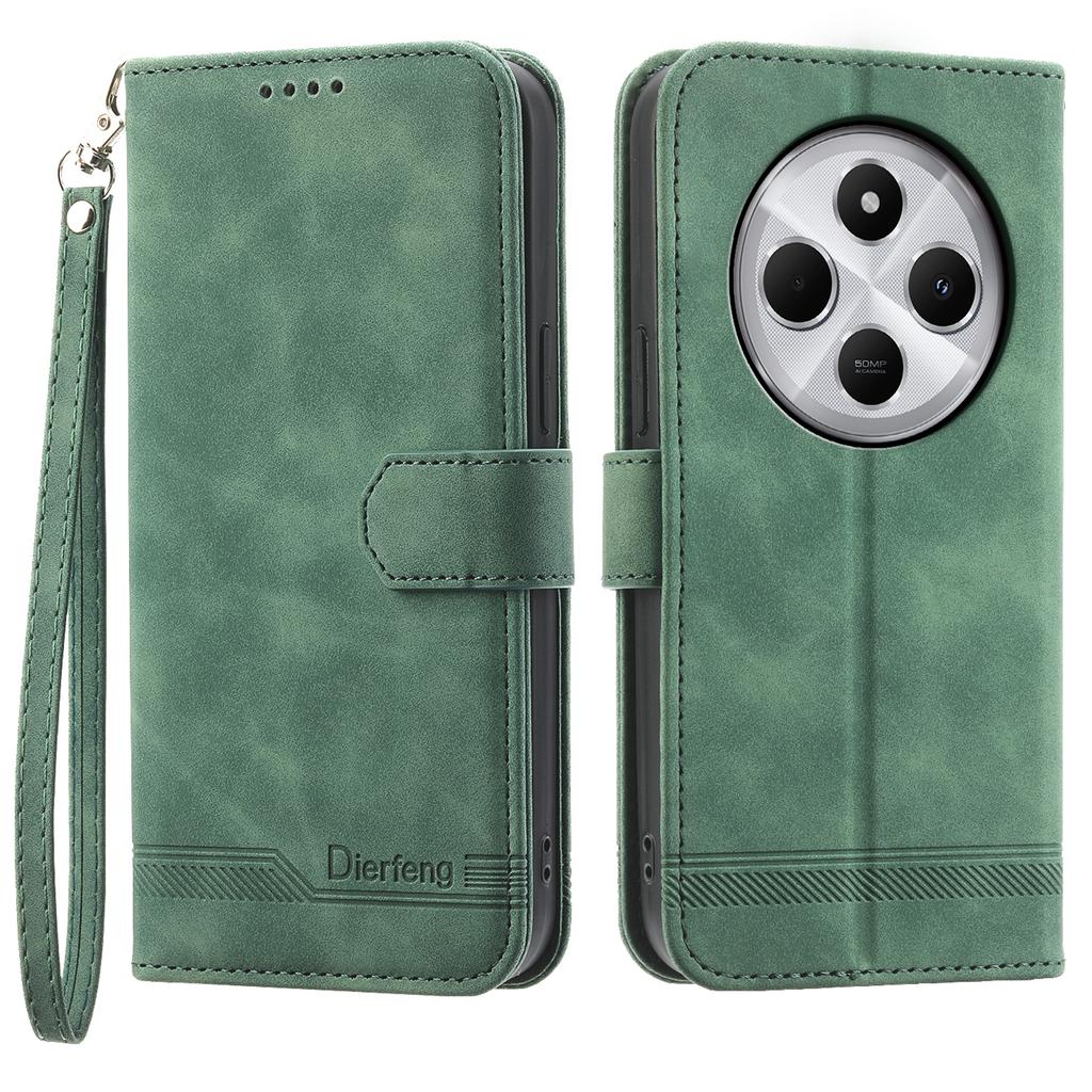 DIERFENG DF-03 Leather Case For Xiaomi Poco C75 4G/Redmi 14R 5G/14C 4G Lines Imprint Wallet Phone Cover