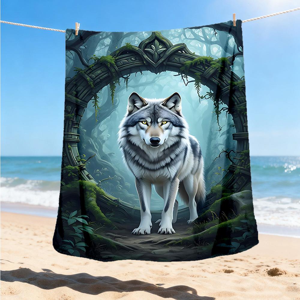 1pc Wolf Forest Outdoor Blanket - Soft Flannel Cozy for Travel & Camping - All-Season Warm Bed Cover, Machine Washable Yy251229074