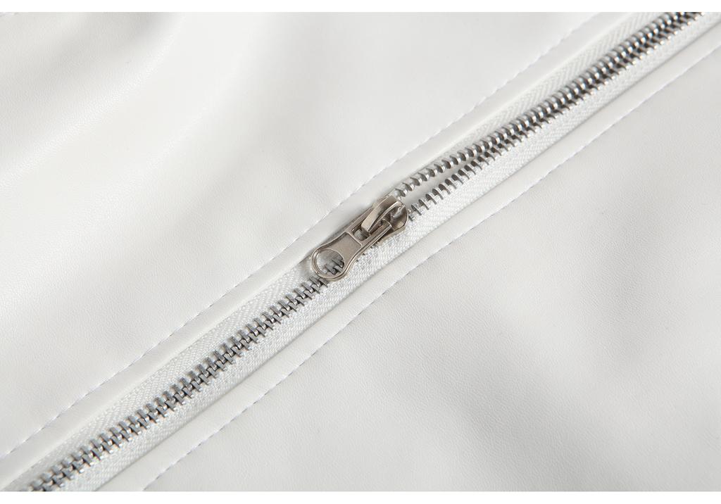 New men's locomotive slim-fitting leather jacket, stand-up collar cut oblique zipper, white leather jacket, leather jacket PY