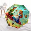 1pc Alice and Peter Pan's Enchanted Mushroom Adventure Durable Cartoon Folding Umbrella, Portable 3-Fold Compact Umbrella for Men and Women,
