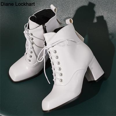 Moda 2025 Jesień Zima Moda Platforma Damskie Botki Sznurowane Damskie Buty Damskie Buty Damskie Zapatos de Mujer Biały Morelowy Gra
