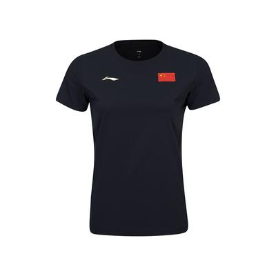Li Ning Table Tennis Series Glory National Flag Breathable Lightweight Slim Fit Sports Casual T-Shirt Women Tops Deep-Dark-Blue ATSW070-1