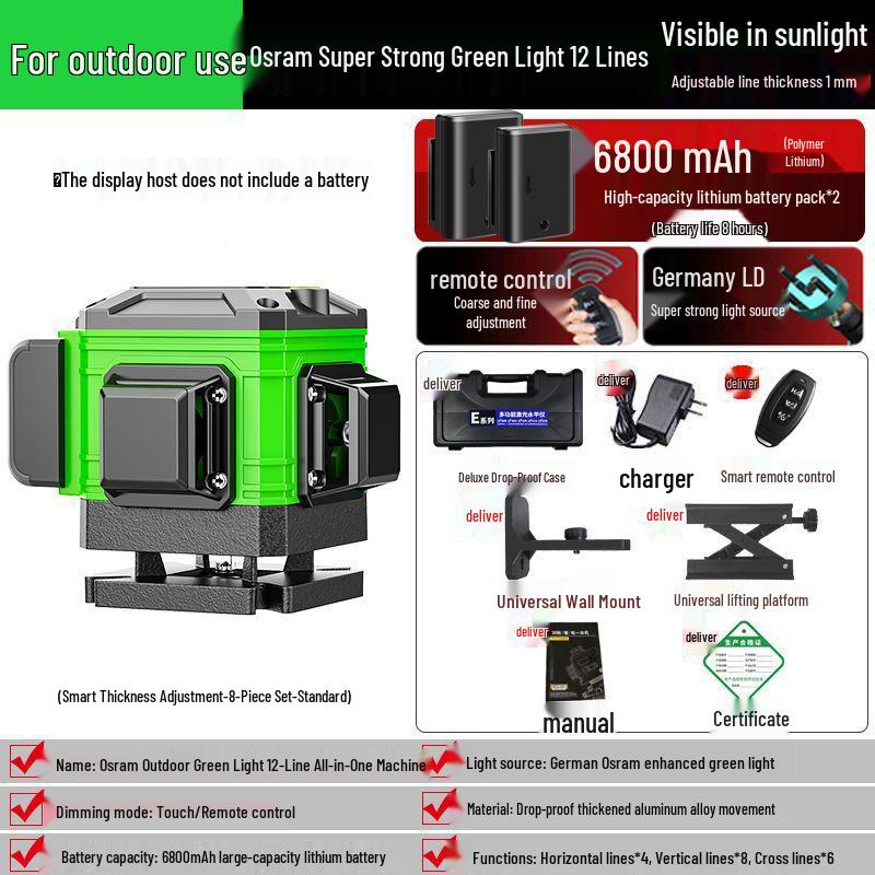 16-Line Green & Blue Laser Level: High Precision, Brightness, Floor-Adhering Infrared Water Level Measurement Tool
