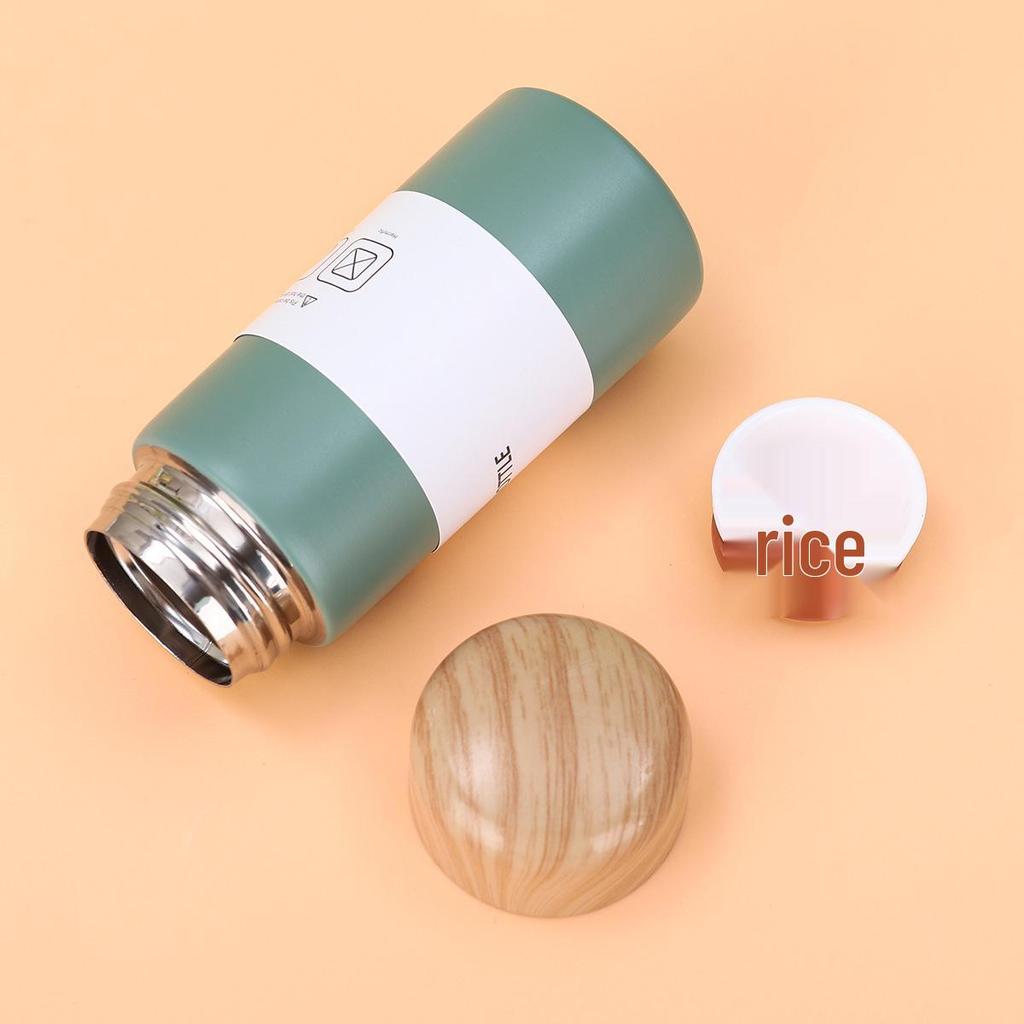 Portable Mini Stainless Steel Water Cup with Wood Grain Lid - Thermal & Cold Insulation, Cute for Student & Home Use.