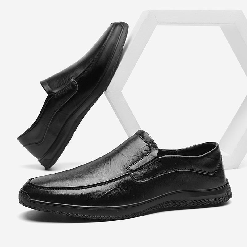 Spring New Men's Business Leather Shoes Men Genuine Leather Doug Shoes Soft Bottom Casual Shoes Work Lazy Slip On