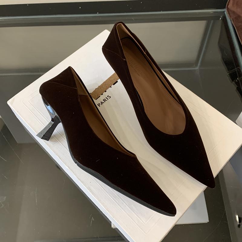 Fashion SUOJIALUN 2025 Autumn New Pointed Toe Pumps Shoes Fashion Shallow Slip On Ladies Elegant Single Shoes Thin High Heel Boat Shoes