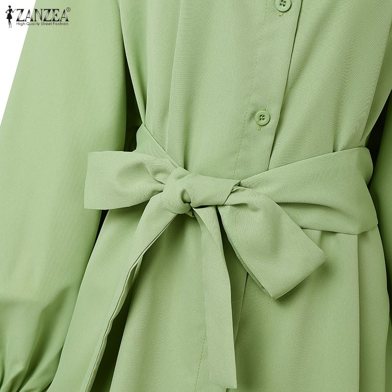 ZANZEA Damski casualowy płaszcz trenczowy z cienkiego materiału z luźnym krojem i długim rękawem, z kołnierzykiem wykładanym