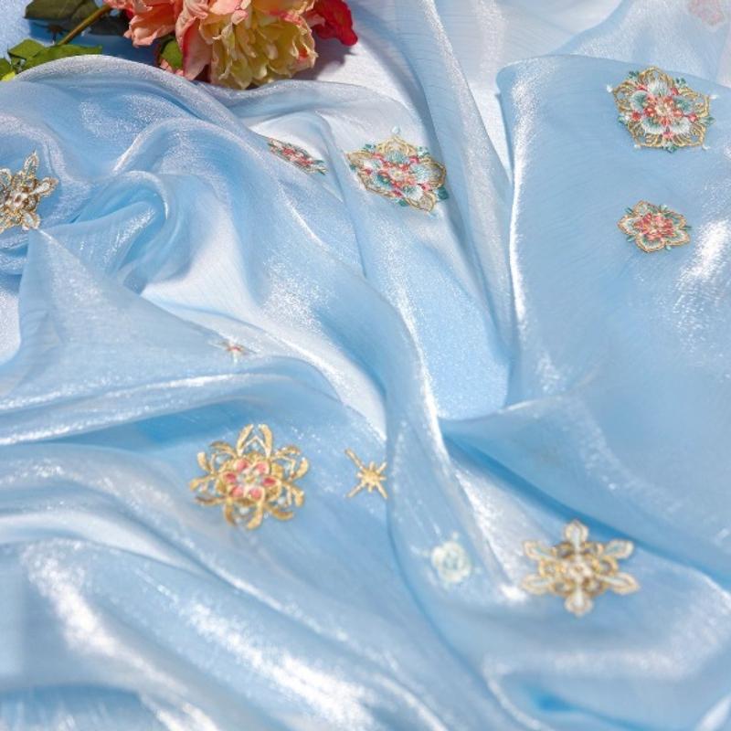 Snowflake Flower Embroidery Fabric DIY Hanfu Ancient Style Cheongsam Summer Skirt Children Clothing Baby Clothe Designer Fabric