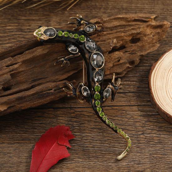 Vintage Reptile-shaped Brooch Exquisite Faux Crystal Pin Animal Shape Men Clothes Badge
