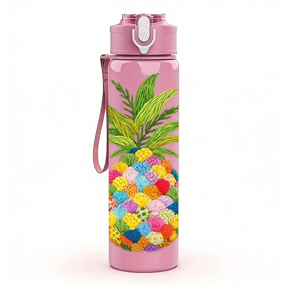 1PC Colorful Pineapple Fruit Art Print 750ml Color Plastic Sports Water Bottle Leakproof Flip Straw Lid Suitable for Sports Office Home Use