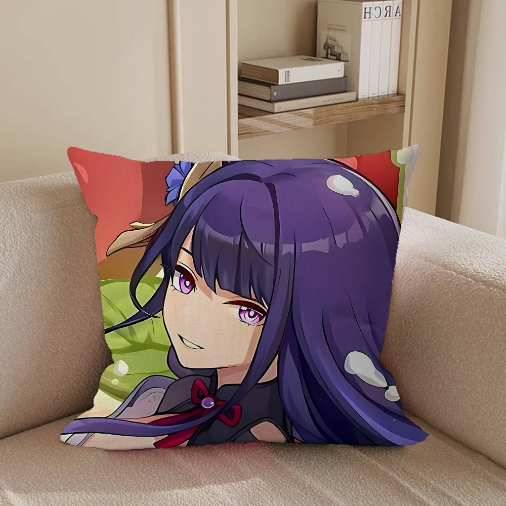 Raiden S-Shogun Genshin Impact Vintage Pillow Case Removable Washable Cushion Cover – All-Season Soft Linen