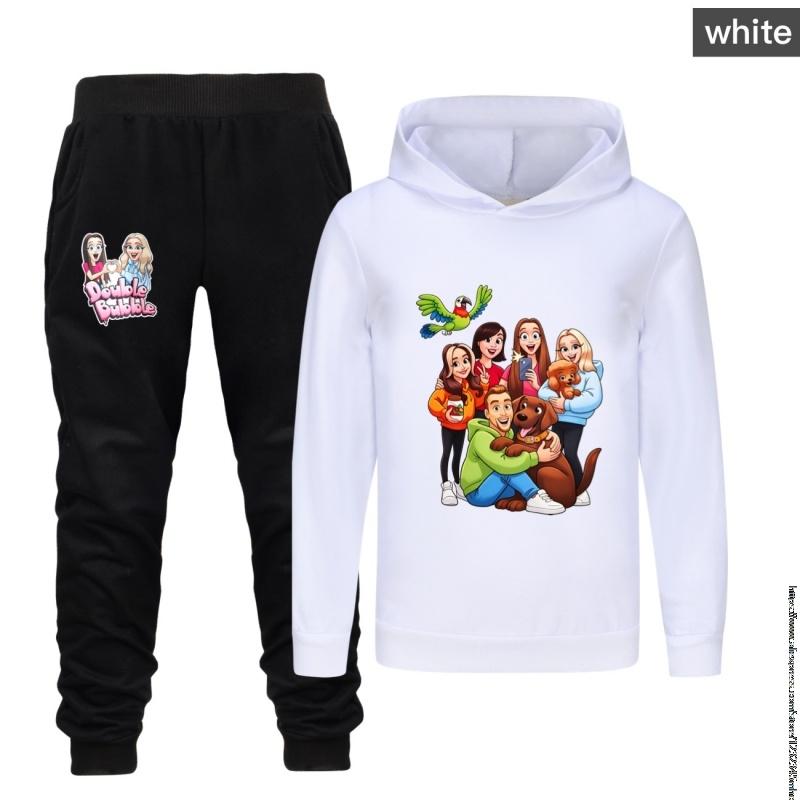 New Anime double bubble 2Pcs Outfit Set Toddler Baby Girl's Boy's Autumn Long Hooded Sweatshirt Pants Boutique Clothing 1-15Year