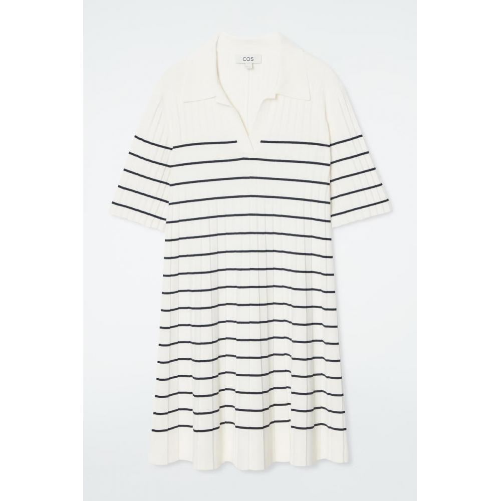 Cos Japan Striped Knit Mini Polo Dress