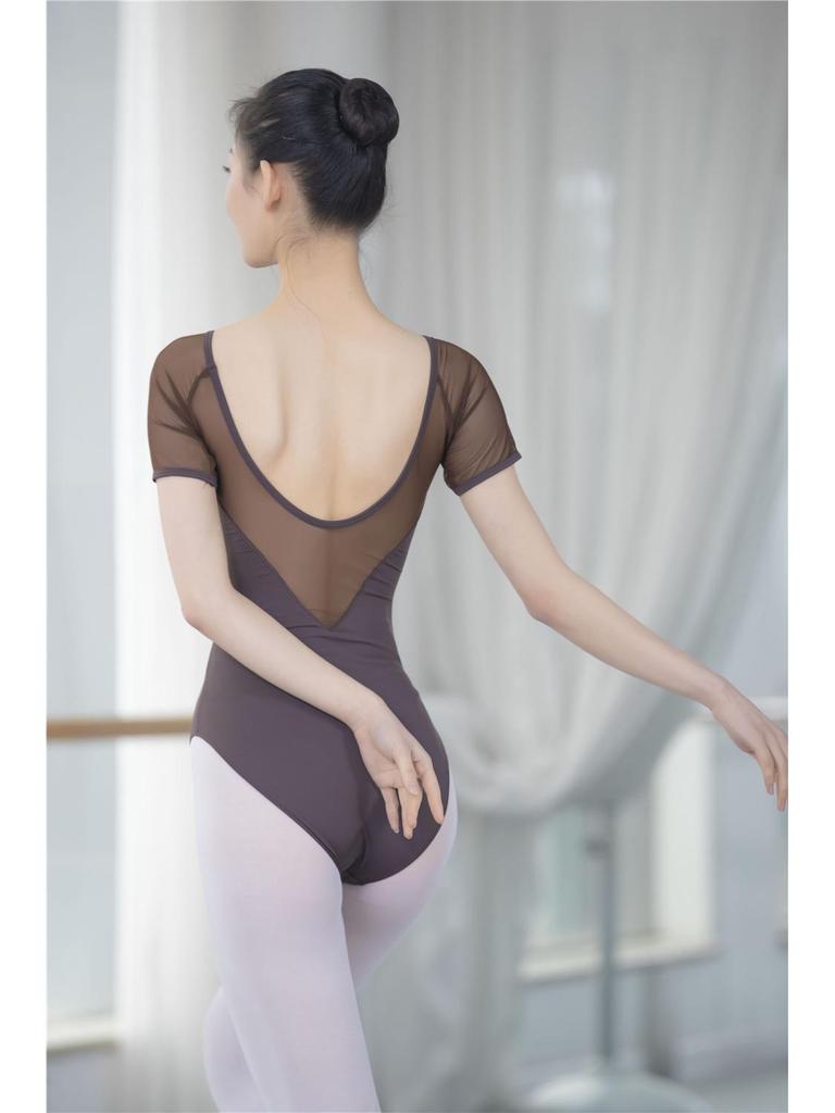 Women's Backless Short Sleeve Ballet & Gymnastics Leotard with Chest Pads