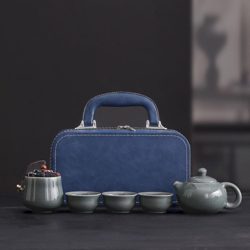 Ge Kiln One Pot Three Cups Travel Tea Set Dehua Ceramic Teapot Modern Simple Portable Storage Bag Business Gift