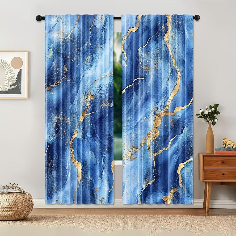 2 Panels Blue Gold Marble Printed Curtains Abstract Luxury Drapes Polyester Living Room Bedroom Window Treatment Home Decor