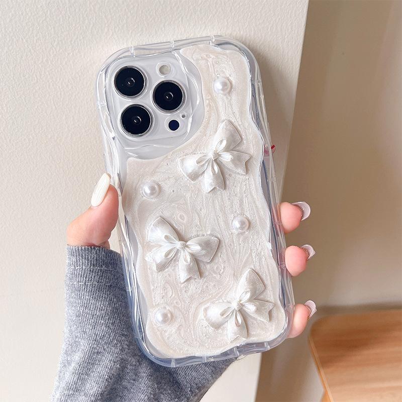 

Drip Glue Ins Wind Pearl Bow Phone Case for Apple 17 Promax Love Luxury for IPhone15 Women 8 For iPhone 17Promax