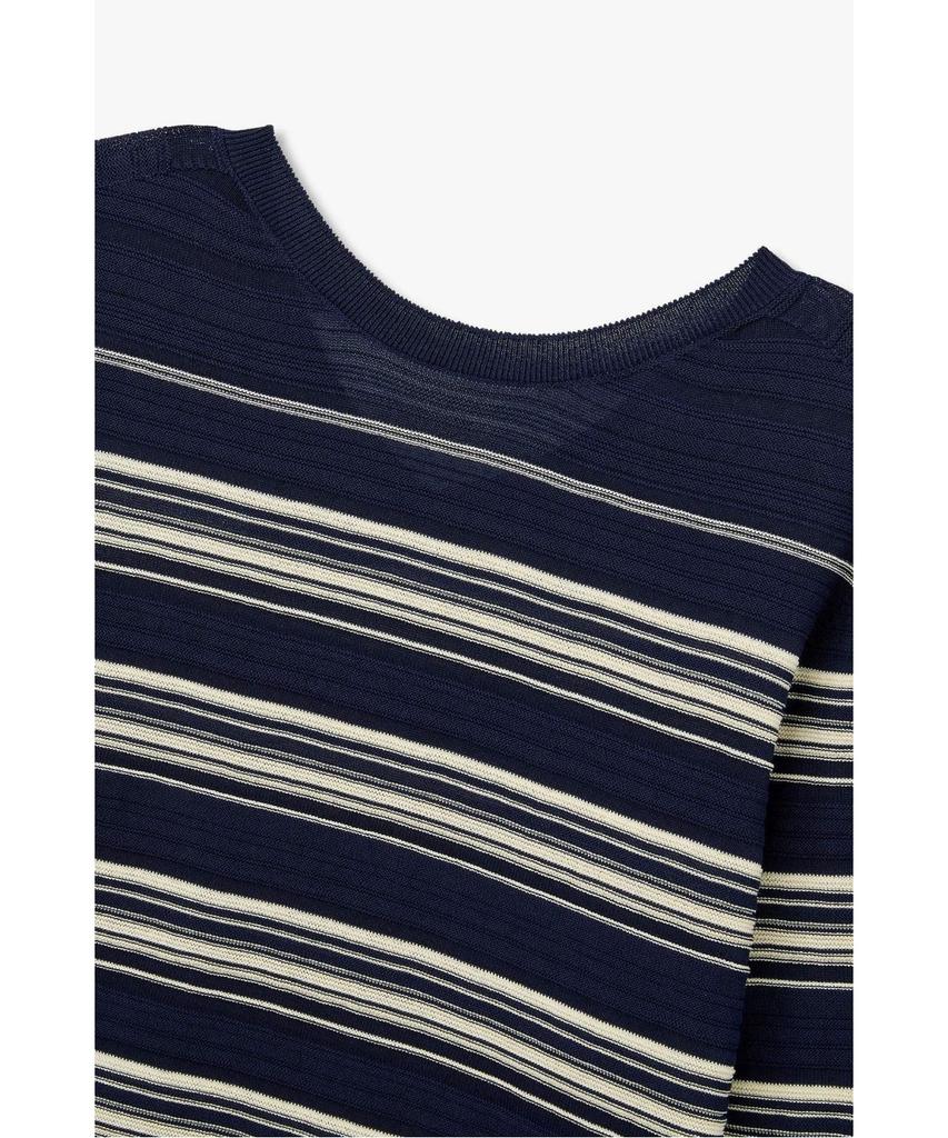 Bobeu V-Neck Striped Knit Pullover_Navy_7156350002
