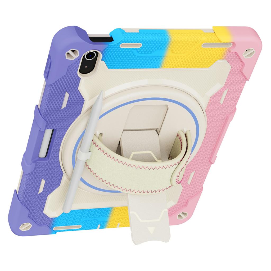 For iPad (2025)/iPad 10.9 (2022) Case Kickstand Hand Strap PC + Silicone Tablet Cover